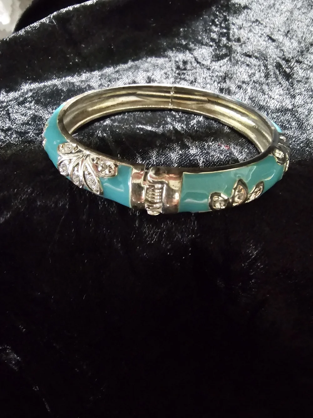 Turquoise Enamel Butterfly Hinged Bangle Bracelet